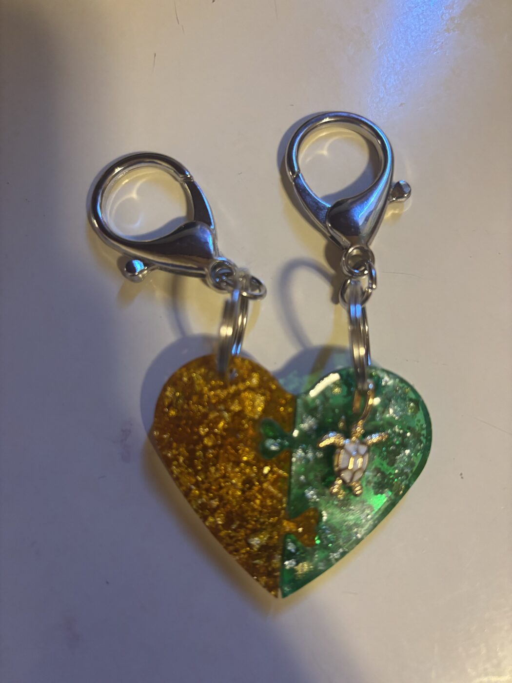 Matching split-heart keychains