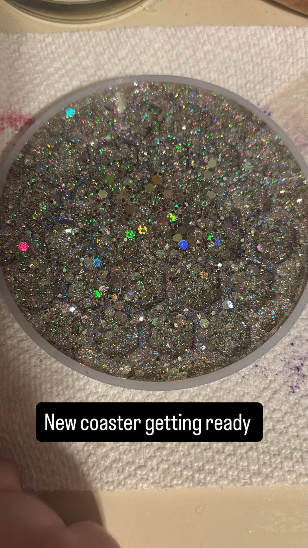 Holographic glitter coaster
